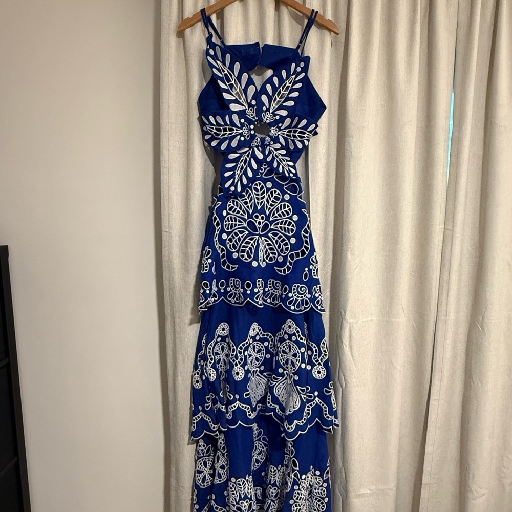 (SOLD) FARM Rio Blue Flower Richelieu Midi Dress